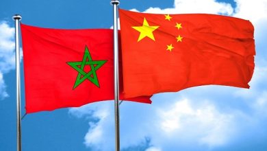 Morocco flag with China flag, 3D rendering