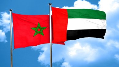 Morocco flag with UAE flag, 3D rendering